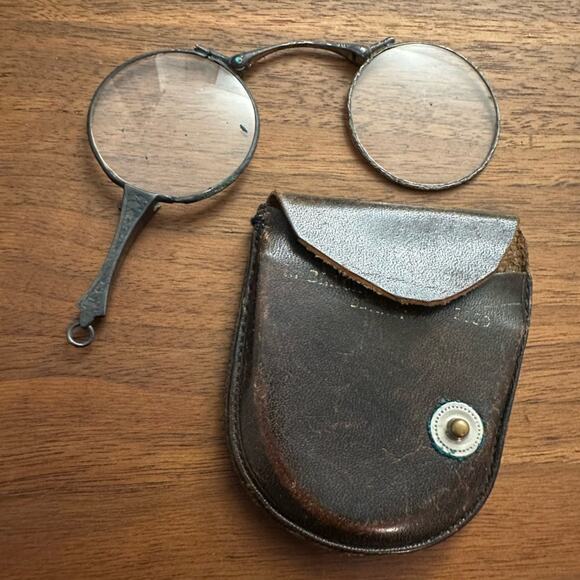 Victorian Sterling Silver Folding Glasses with Leather Case - Picture 1 of 4